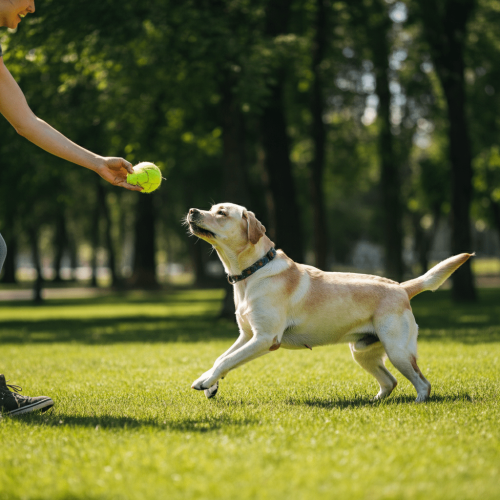 A man is playing with his pet